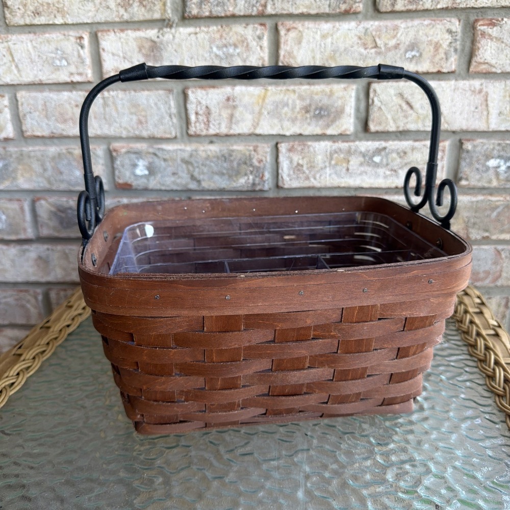 Longaberger 2012 Artisan Medium Basket Wrought Iron Handle Dark Stain Divider